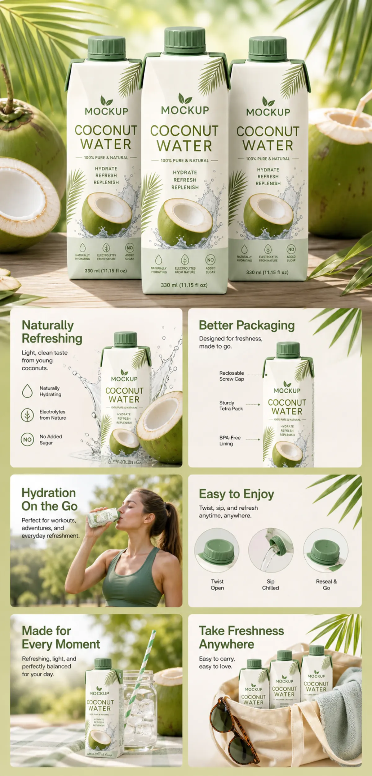 Coconut Water Carton Packaging Mockup Design｜AI Image Generation Prompts