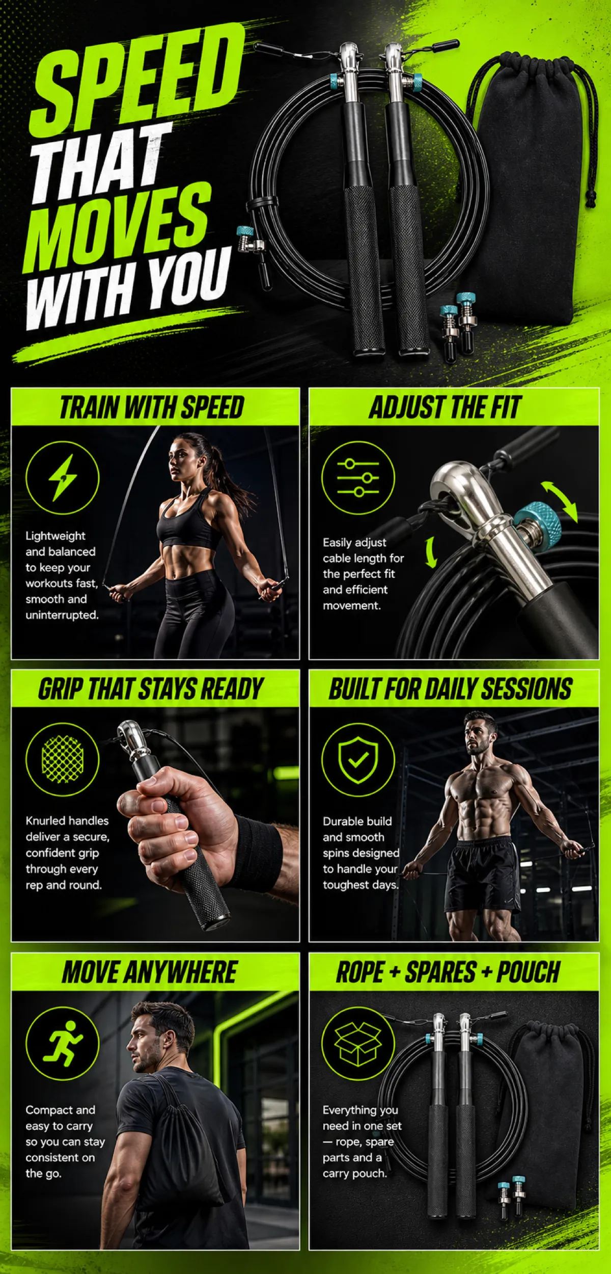 Adjustable Speed Jump Rope Set for Fitness Workouts｜AI Image Generation Prompts
