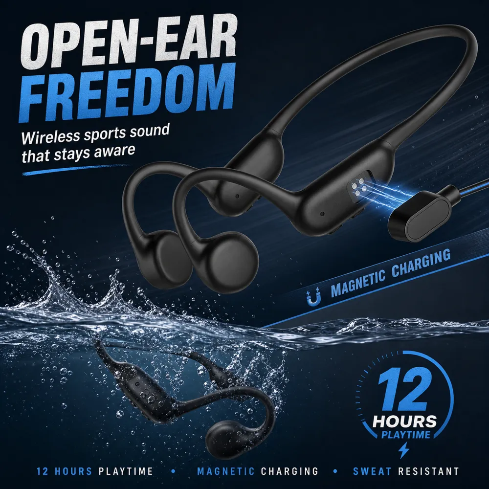 Open-Ear Wireless Sports Headphones with 12H Playtime｜AI Image Generation Prompts