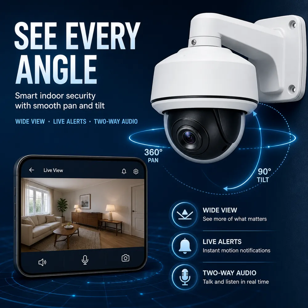 Smart Indoor Security Camera with Pan and Tilt｜AI Image Generation Prompts