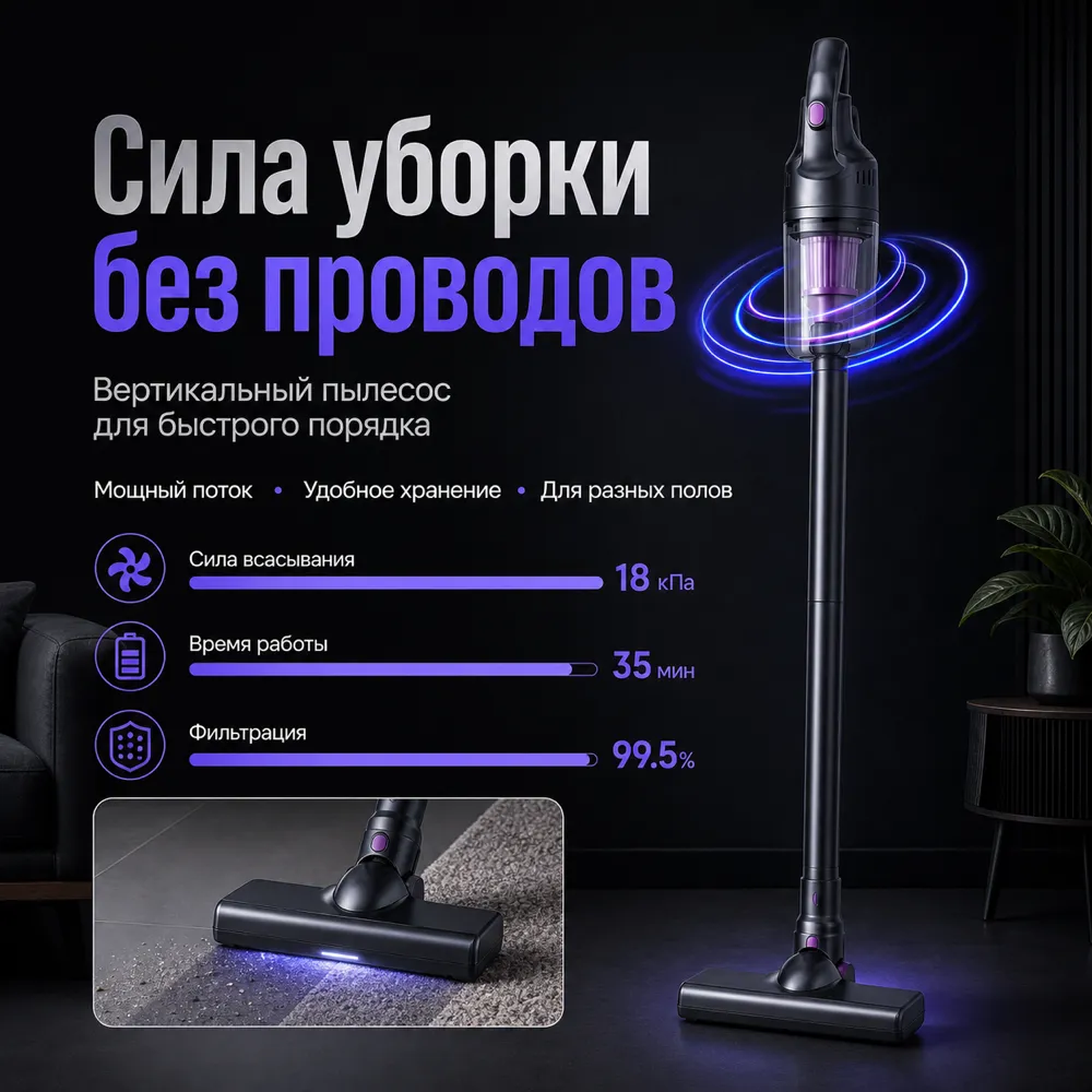 Cordless Vertical Vacuum Cleaner Features and Specs｜AI Image Generation Prompts