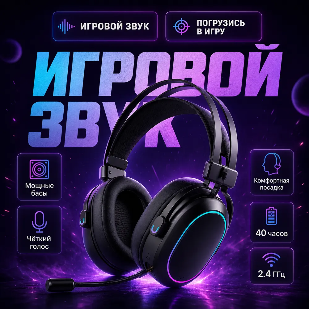 Wireless Gaming Headset with Microphone and RGB｜AI Image Generation Prompts