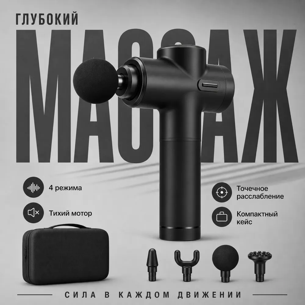 Black Massage Gun with Attachments and Case｜AI Image Generation Prompts