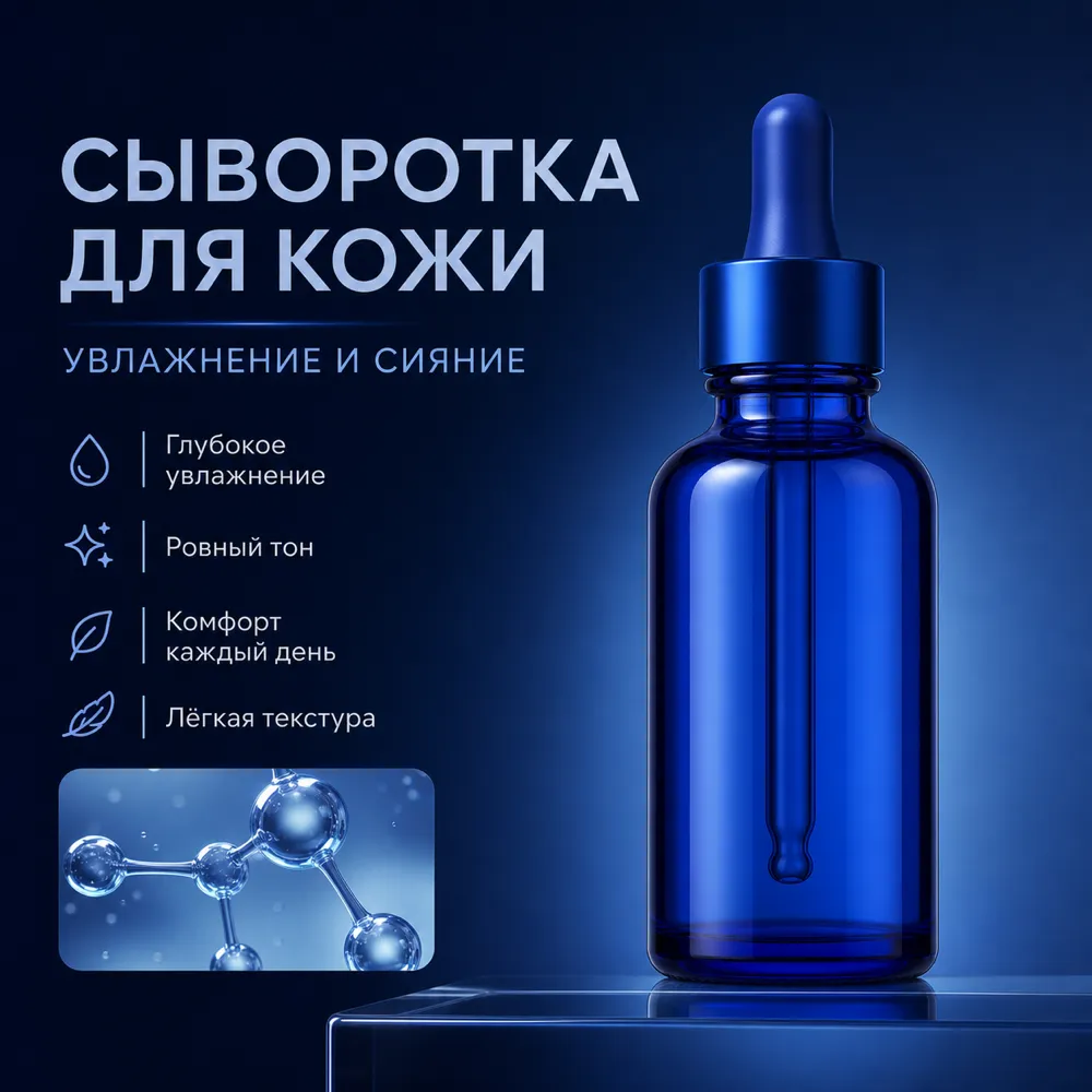 Blue Glass Skin Serum Bottle with Dropper｜AI Image Generation Prompts