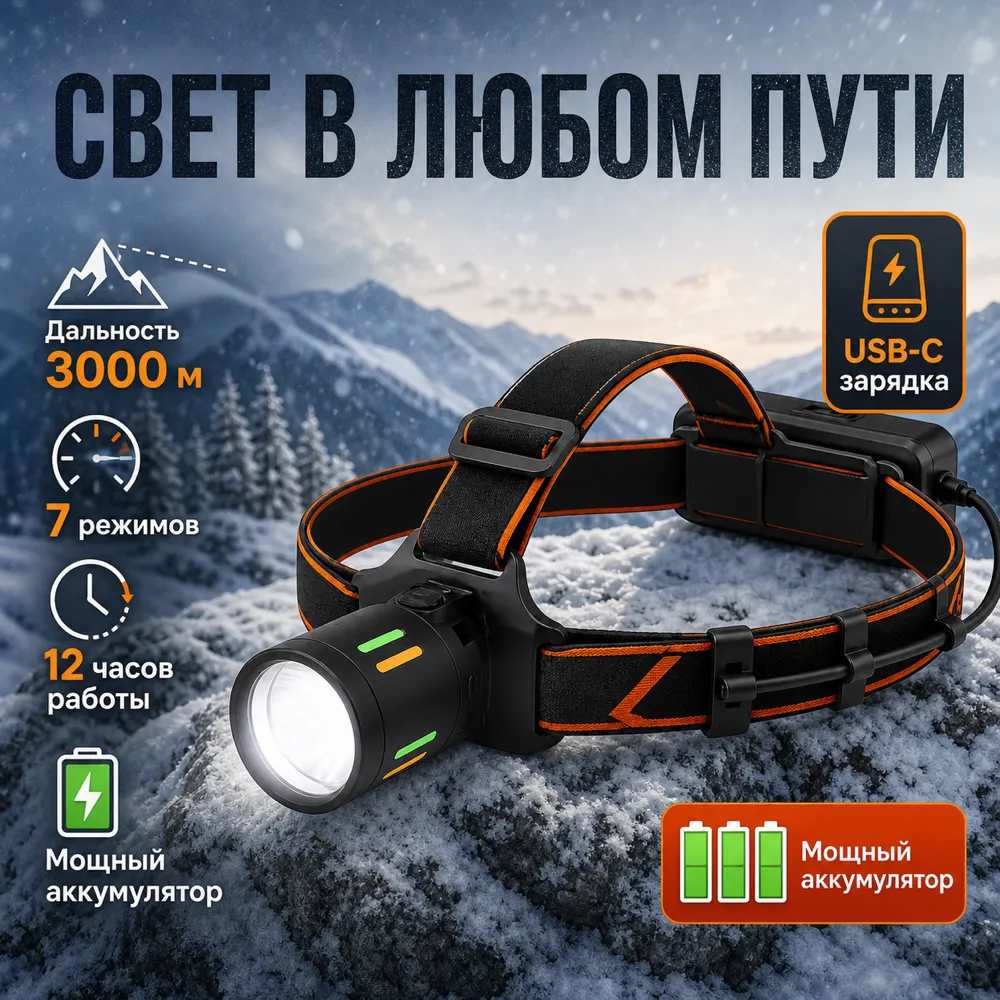 Powerful LED Headlamp with USB-C Charging｜AI Image Generation Prompts