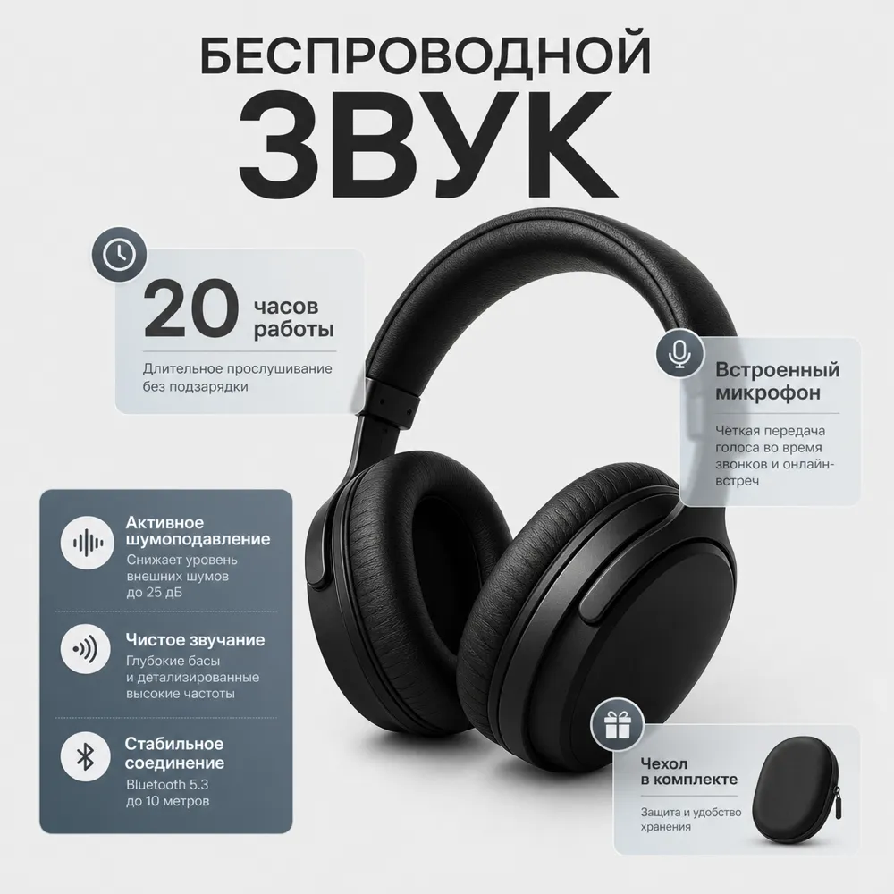 Black Wireless Headphones with Active Noise Cancellation｜AI Image Generation Prompts