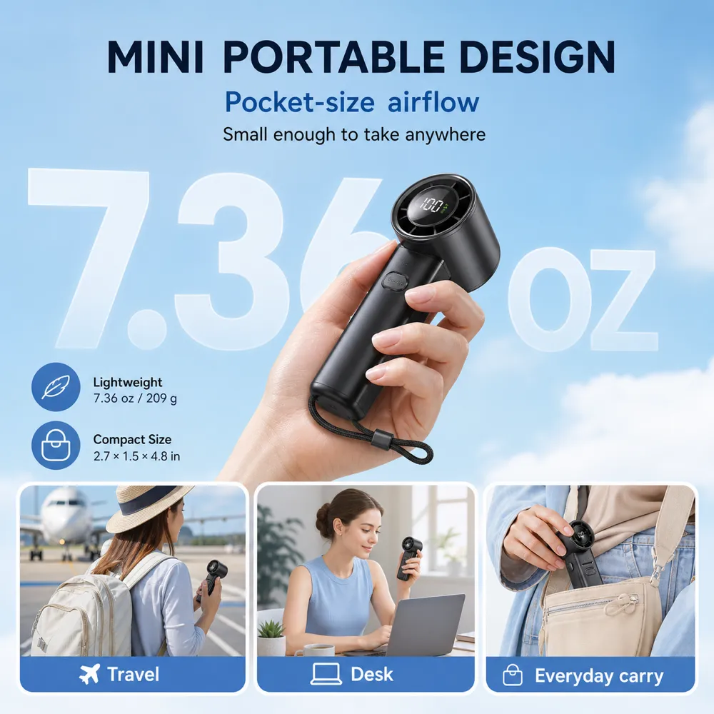 Mini Portable Handheld Fan for Travel and Desk｜AI Image Generation Prompts