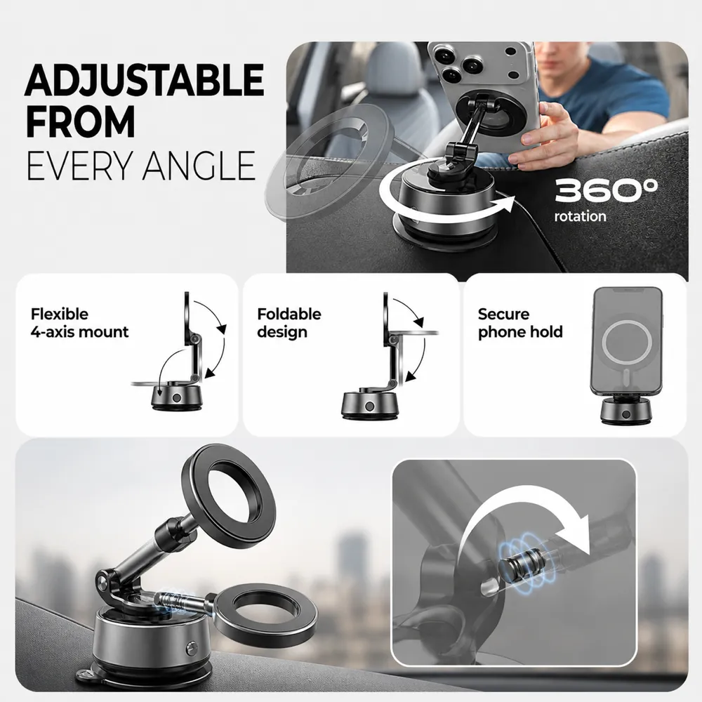 Adjustable 360 Degree Foldable Car Phone Mount｜AI Image Generation Prompts