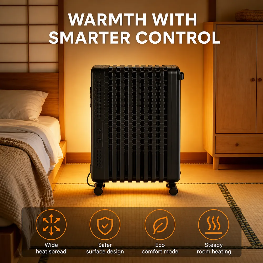 Black Portable Heater with Smarter Control｜AI Image Generation Prompts
