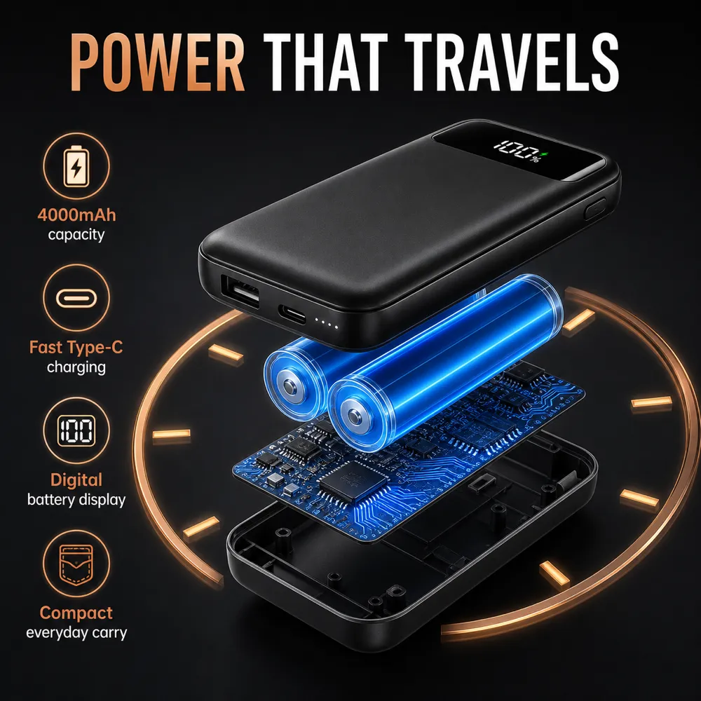 Compact 4000mAh Power Bank with Digital Display｜AI Image Generation Prompts