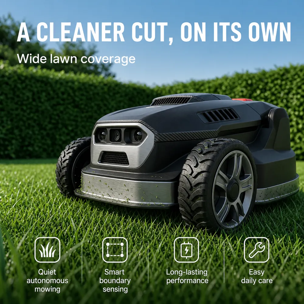 Autonomous Robotic Lawn Mower for Wide Lawn Coverage｜AI Image Generation Prompts