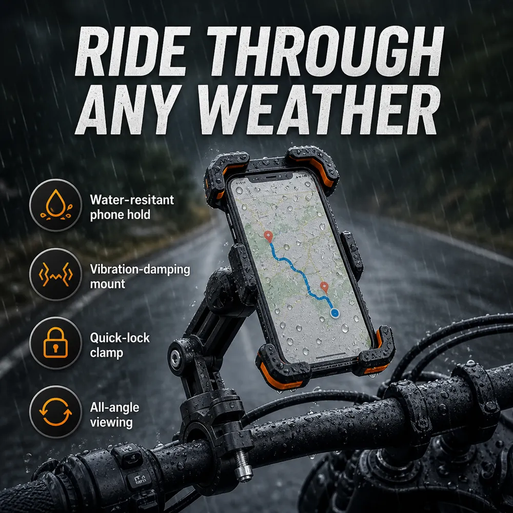 Waterproof Motorcycle Phone Mount for All Weather｜AI Image Generation Prompts