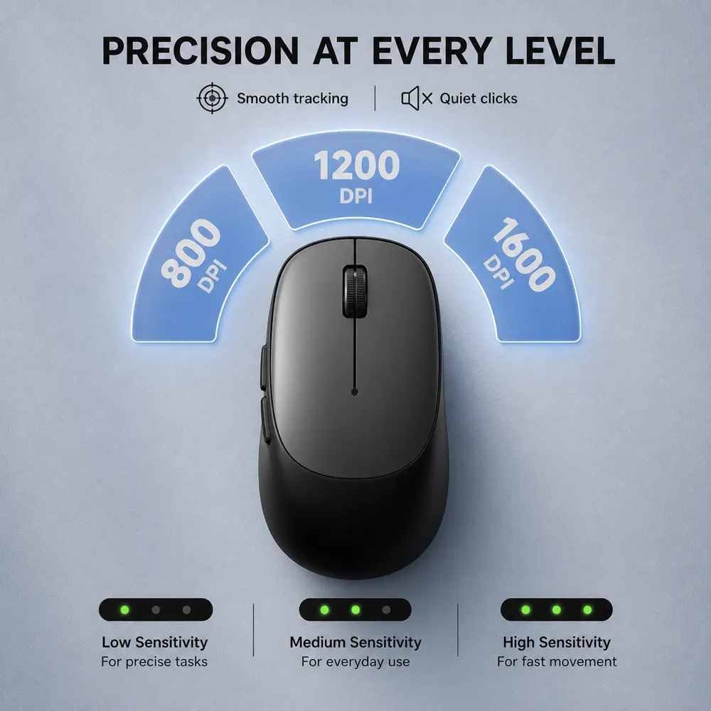Adjustable DPI Mouse with Smooth Tracking and Quiet Clicks｜AI Image Generation Prompts
