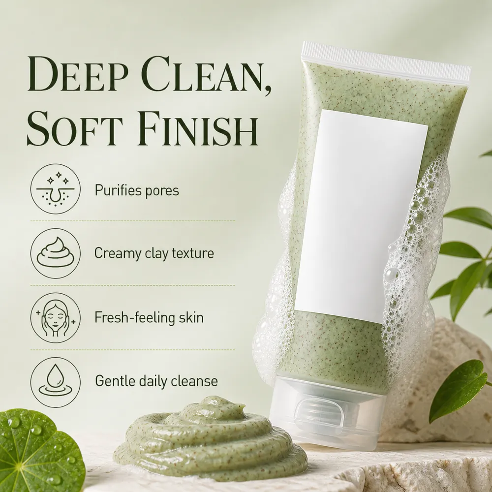 Deep Clean Green Clay Cleanser Tube Mockup｜AI Image Generation Prompts