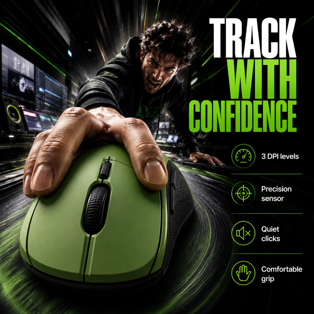 Green Gaming Mouse with Precision Sensor and Quiet Clicks｜AI Image Generation Prompts