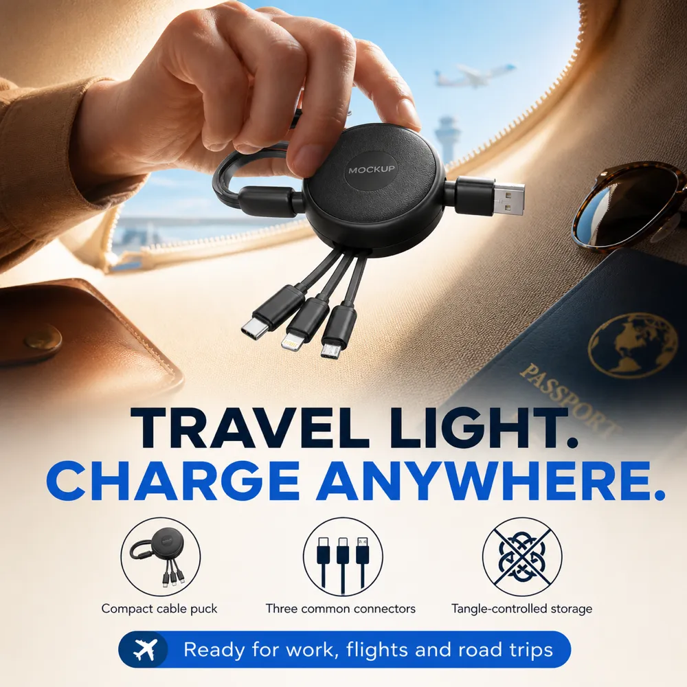Retractable Multi-Cable Charger Travel Mockup｜AI Image Generation Prompts