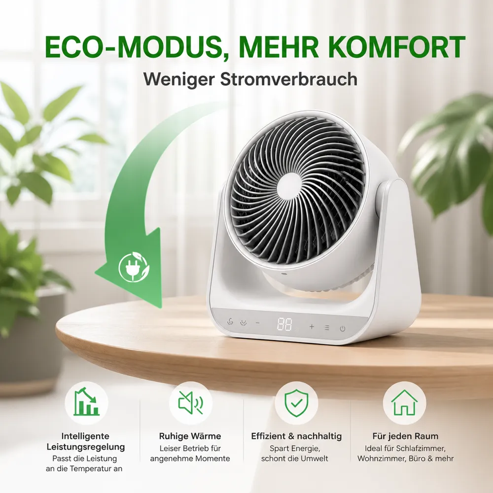 White Eco Mode Desktop Heater Fan｜AI Image Generation Prompts