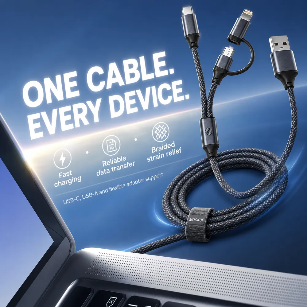 3-in-1 Braided Charging Cable Mockup｜AI Image Generation Prompts