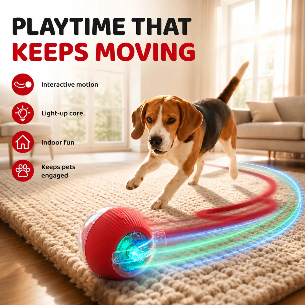 Interactive Motion Dog Toy Ball with Light-Up Core｜AI Image Generation Prompts