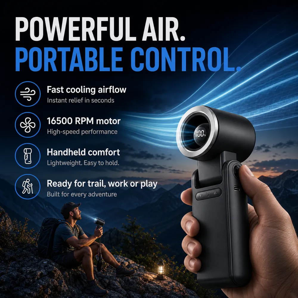 Powerful Portable Handheld Fan with 16500 RPM Motor｜AI Image Generation Prompts