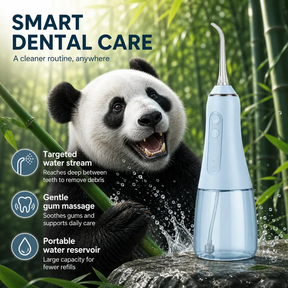 Smart Dental Care Portable Water Flosser with Panda｜AI Image Generation Prompts