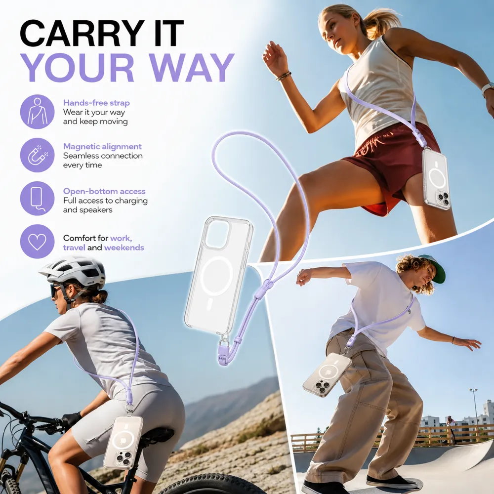 Hands-Free Magnetic Phone Case with Crossbody Strap｜AI Image Generation Prompts