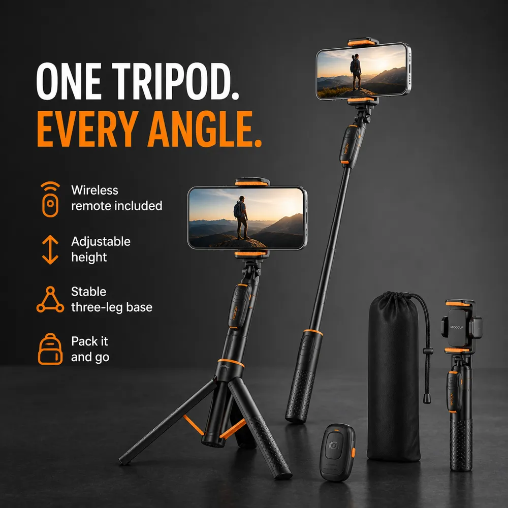 Adjustable Phone Tripod and Selfie Stick with Remote｜AI Image Generation Prompts