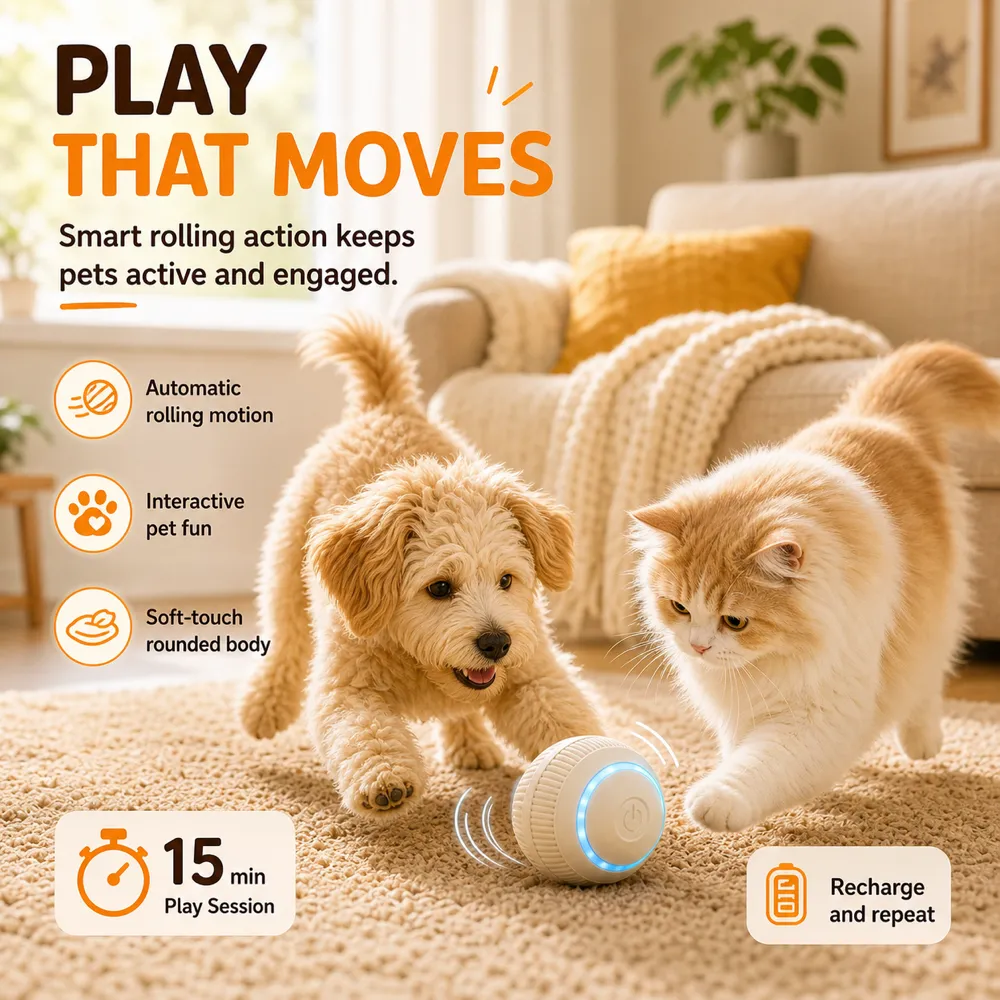 Smart Rolling Pet Toy for Dogs and Cats｜AI Image Generation Prompts