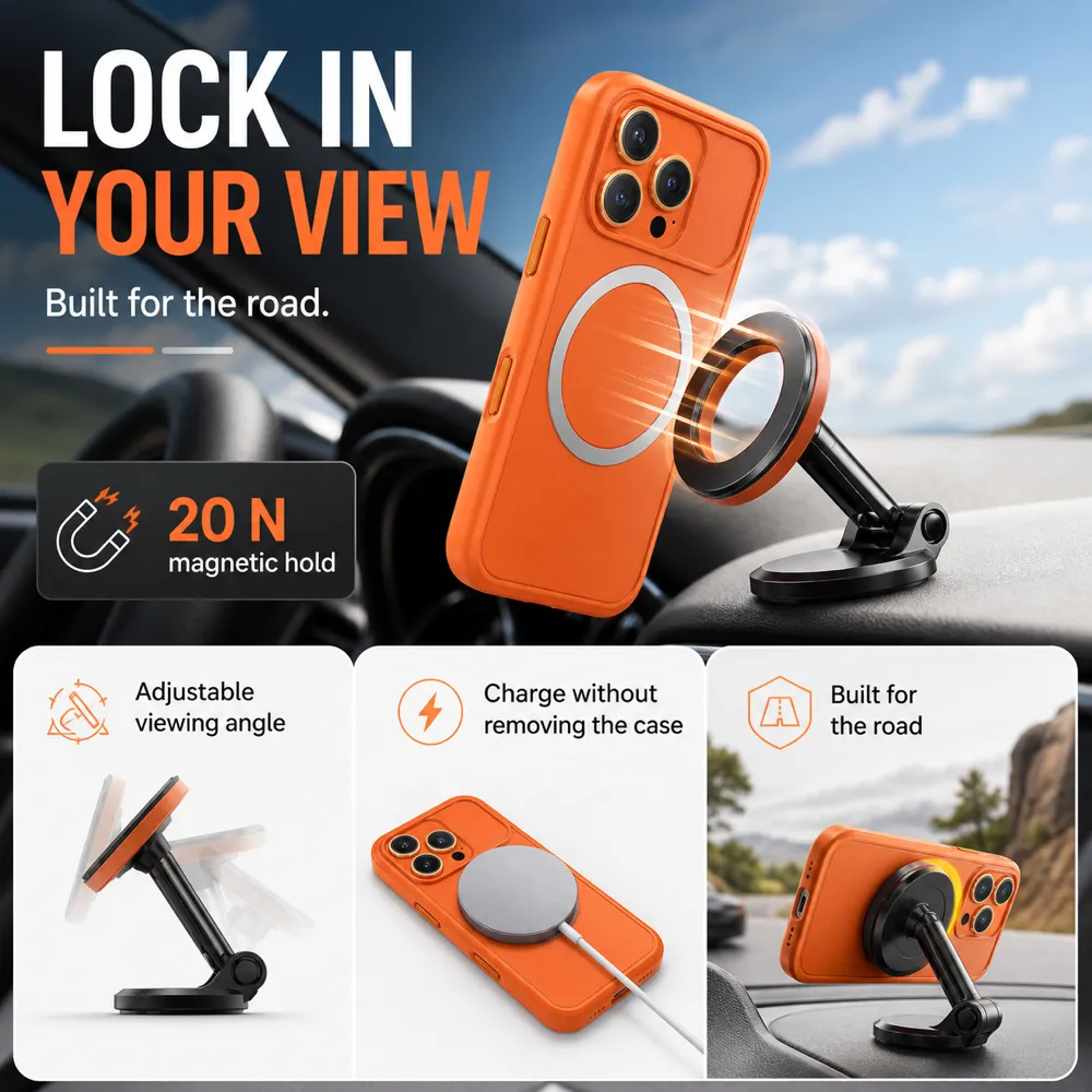 Magnetic Car Mount for Orange Phone Case｜AI Image Generation Prompts