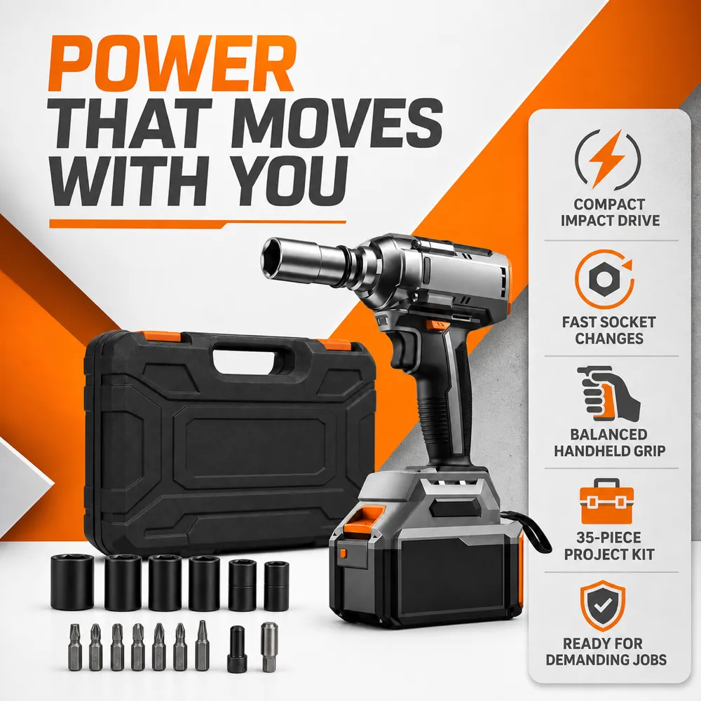 Compact Cordless Impact Wrench 35-Piece Project Kit｜AI Image Generation Prompts