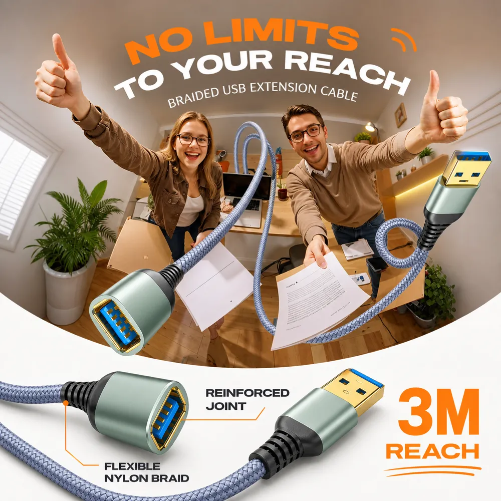 3M Braided USB Extension Cable with Reinforced Joint｜AI Image Generation Prompts