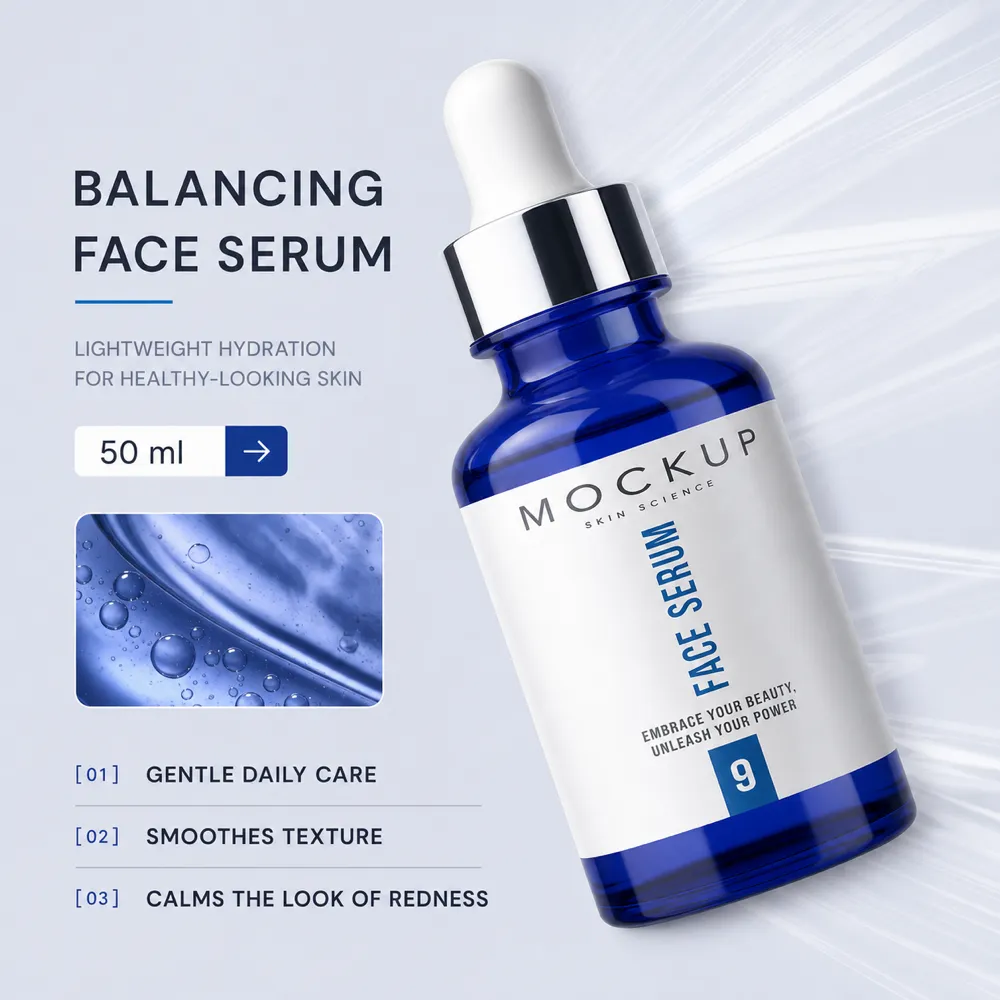 Blue Face Serum Dropper Bottle Mockup｜AI Image Generation Prompts