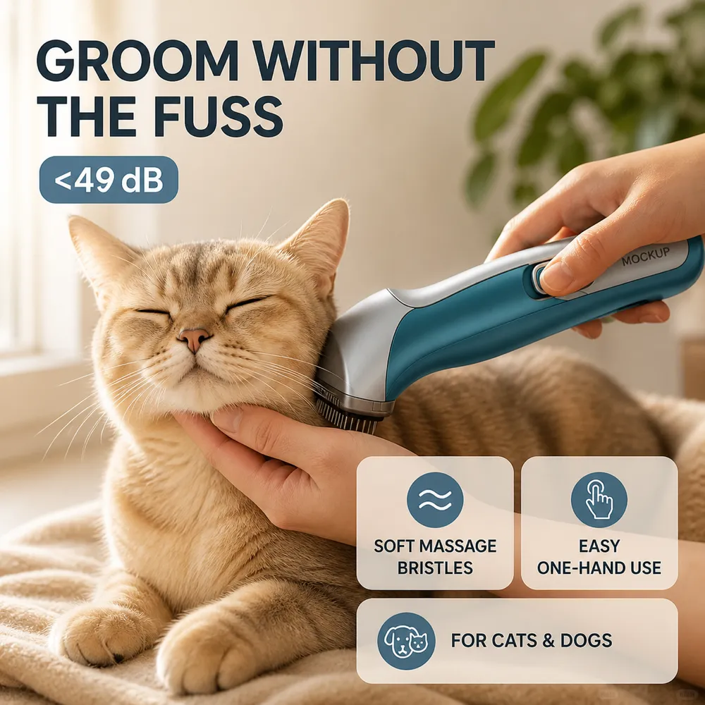 Quiet Cat Grooming Brush with Soft Massage Bristles｜AI Image Generation Prompts
