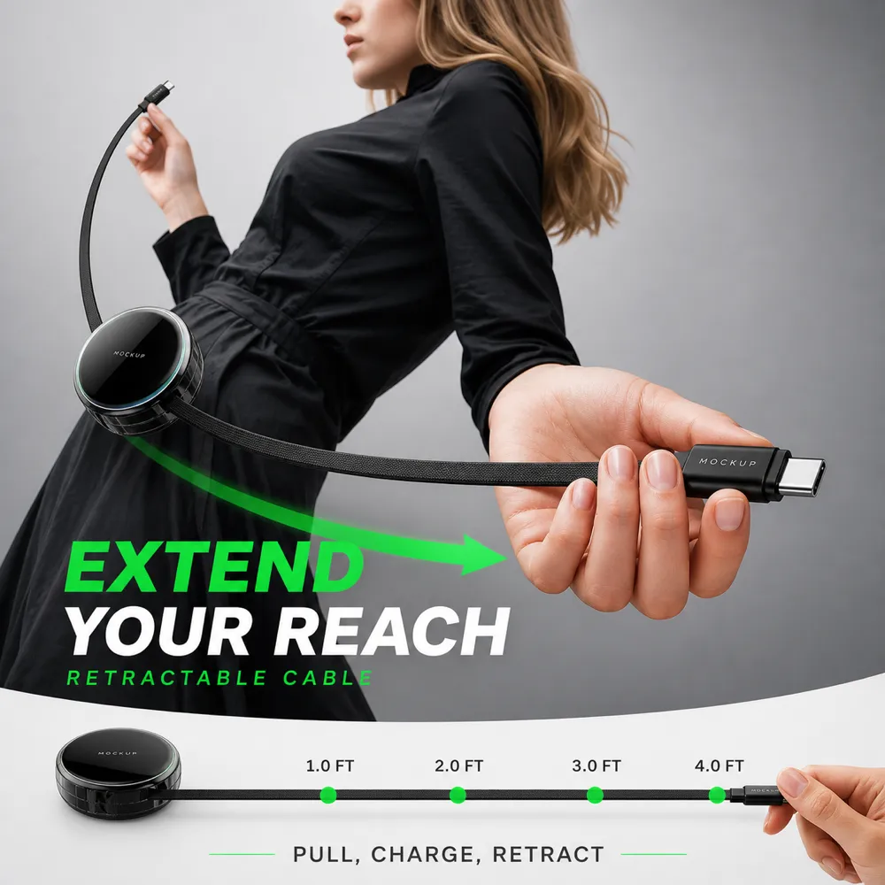 Retractable Charging Cable Mockup - Extend Your Reach｜AI Image Generation Prompts