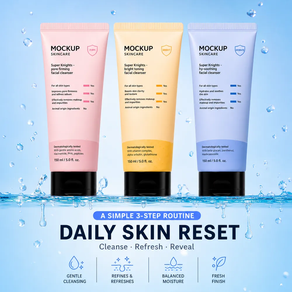 Daily Skin Reset Cleanser Tubes Mockup｜AI Image Generation Prompts