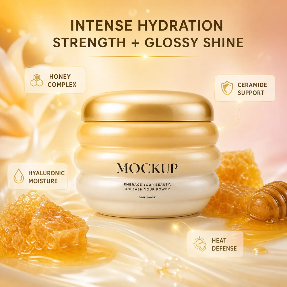 Honey Hair Mask Mockup with Intense Hydration｜AI Image Generation Prompts