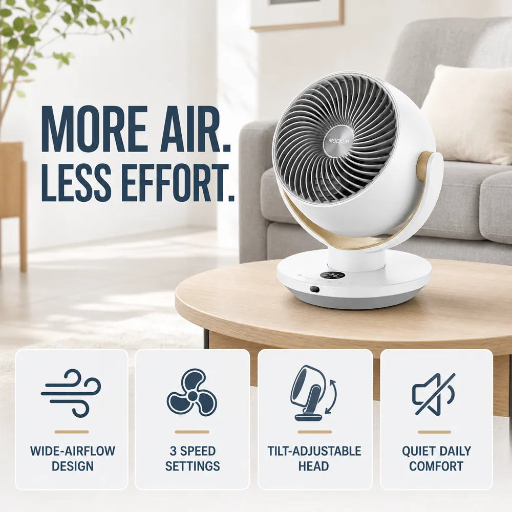 Modern White Desk Fan with Adjustable Head｜AI Image Generation Prompts