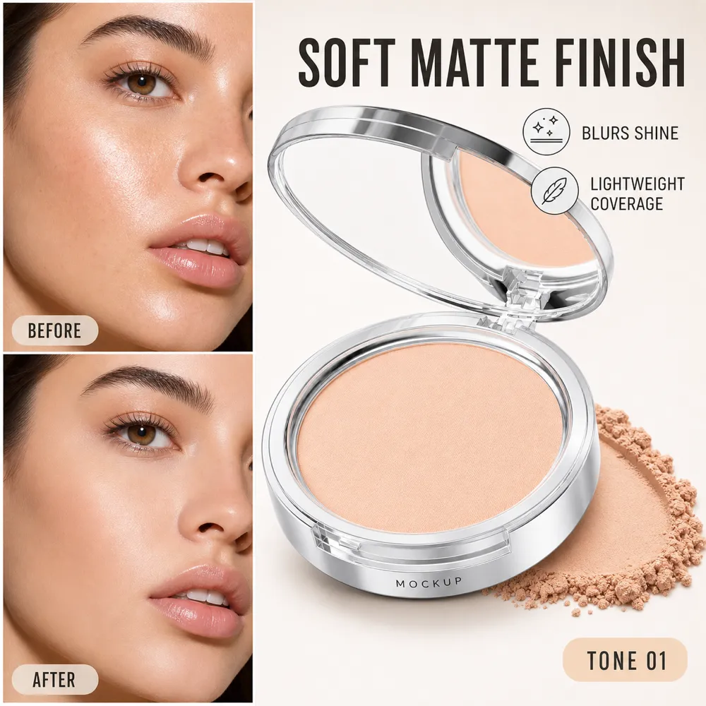 Soft Matte Finish Powder Compact Mockup Tone 01｜AI Image Generation Prompts