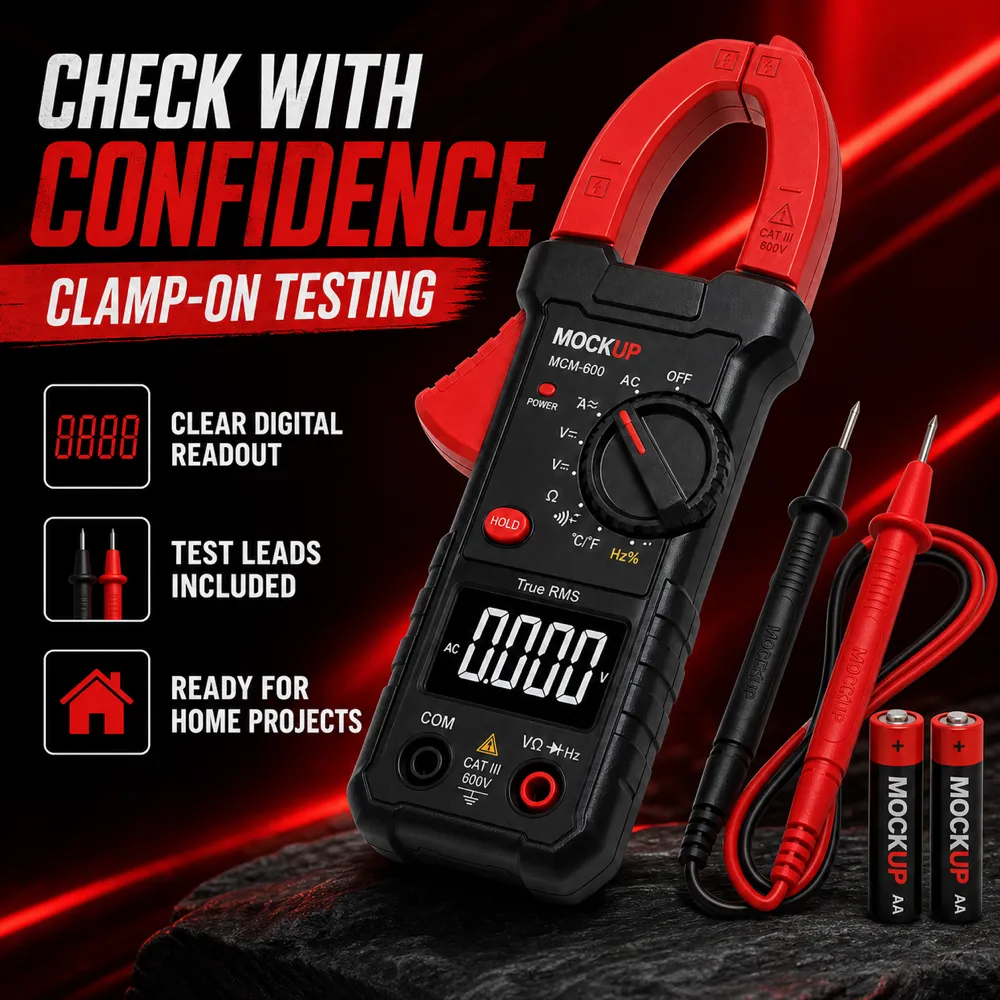 Digital Clamp Meter Mockup with Test Leads｜AI Image Generation Prompts