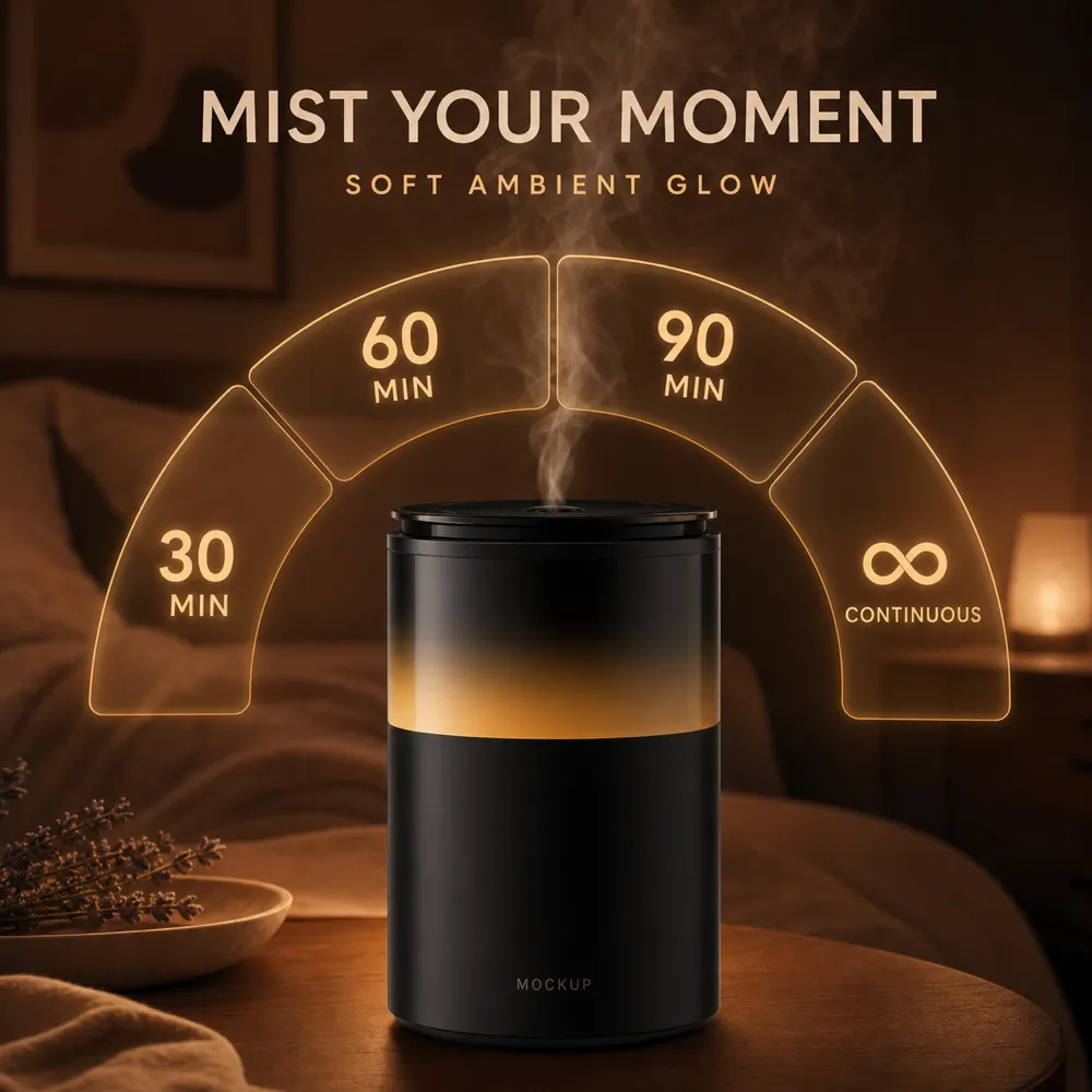 Black Humidifier with Timer Settings and Ambient Glow｜AI Image Generation Prompts