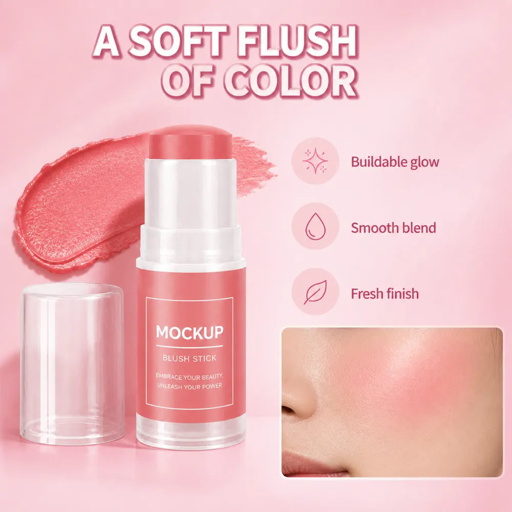 Pink Blush Stick Mockup with Soft Flush of Color｜AI Image Generation Prompts