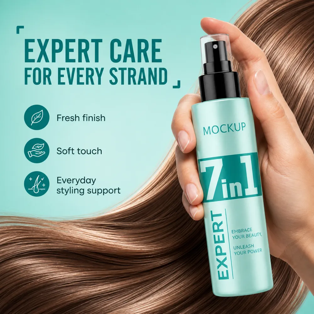 Expert Care Hair Spray Bottle Mockup with Healthy Hair｜AI Image Generation Prompts