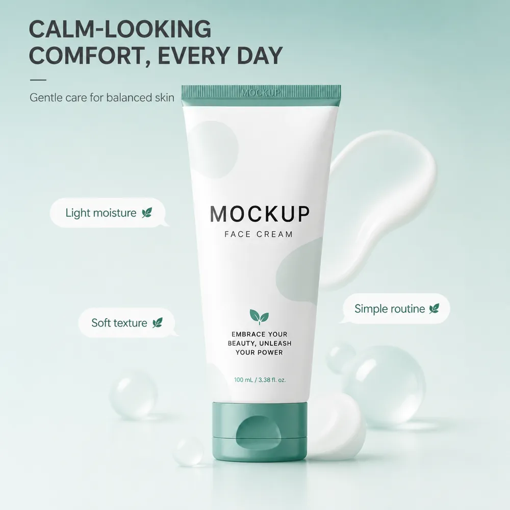 Face Cream Tube Mockup with Gentle Skincare Design｜AI Image Generation Prompts