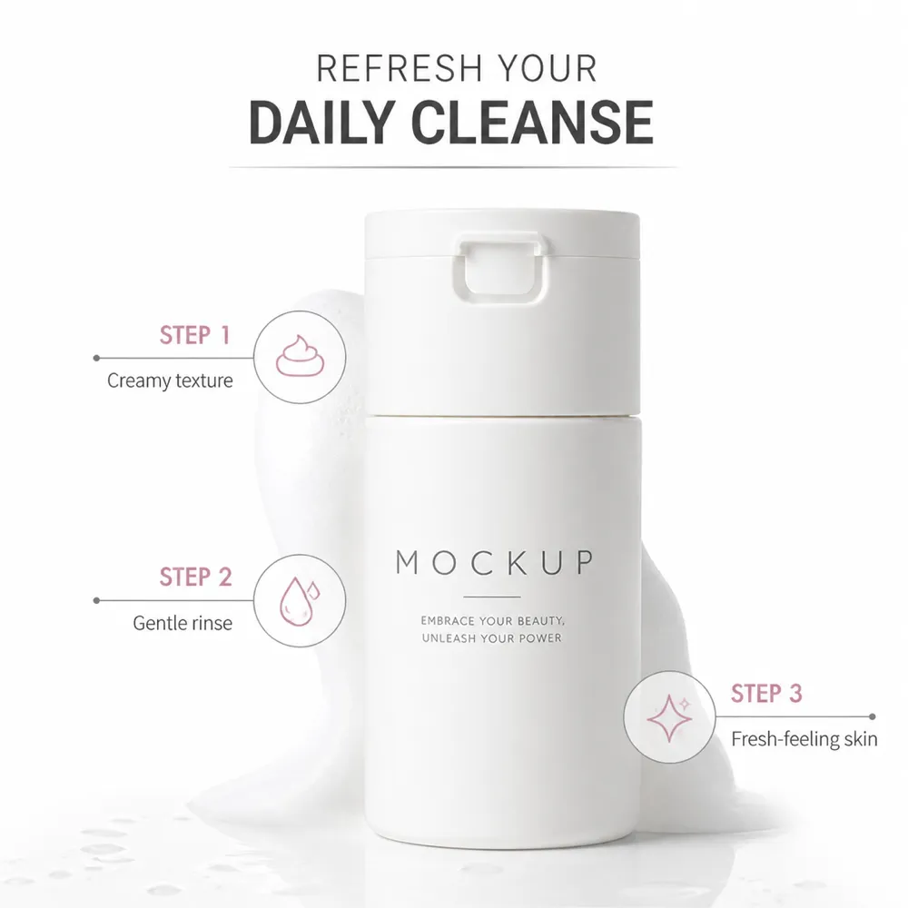 Refresh Your Daily Cleanse White Bottle Mockup｜AI Image Generation Prompts