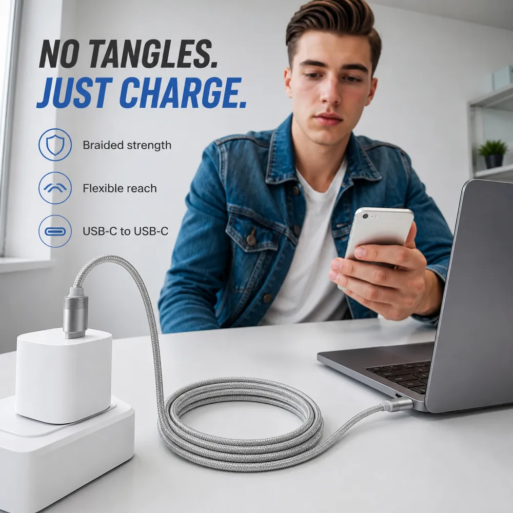 Braided USB-C to USB-C Charging Cable for Laptop and Phone｜AI Image Generation Prompts
