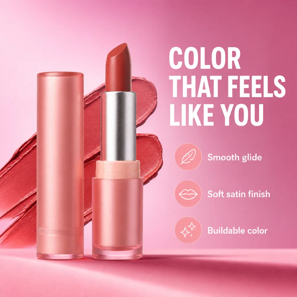Pink Lipstick with Smooth Glide and Soft Satin Finish｜AI Image Generation Prompts