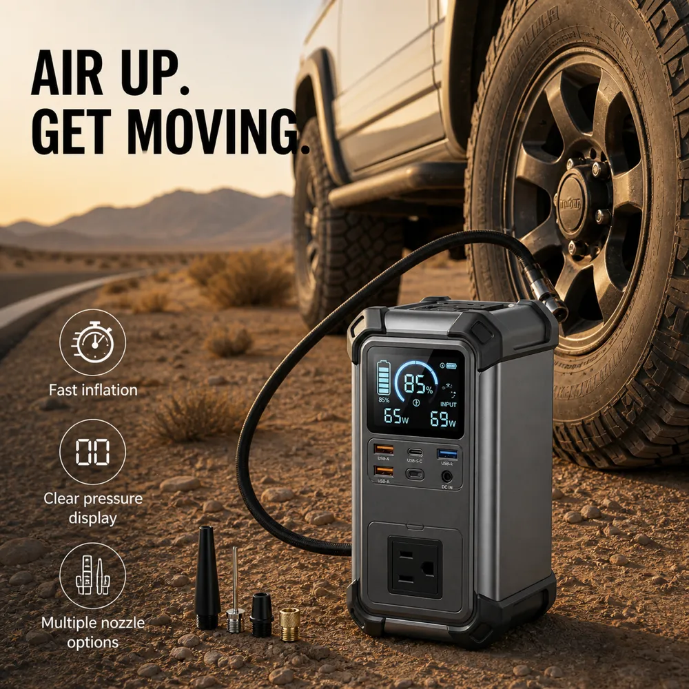 Portable Power Station with Air Compressor for Tires｜AI Image Generation Prompts