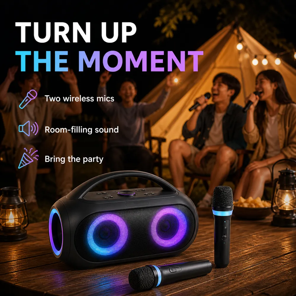 Portable Karaoke Speaker with Wireless Mics｜AI Image Generation Prompts