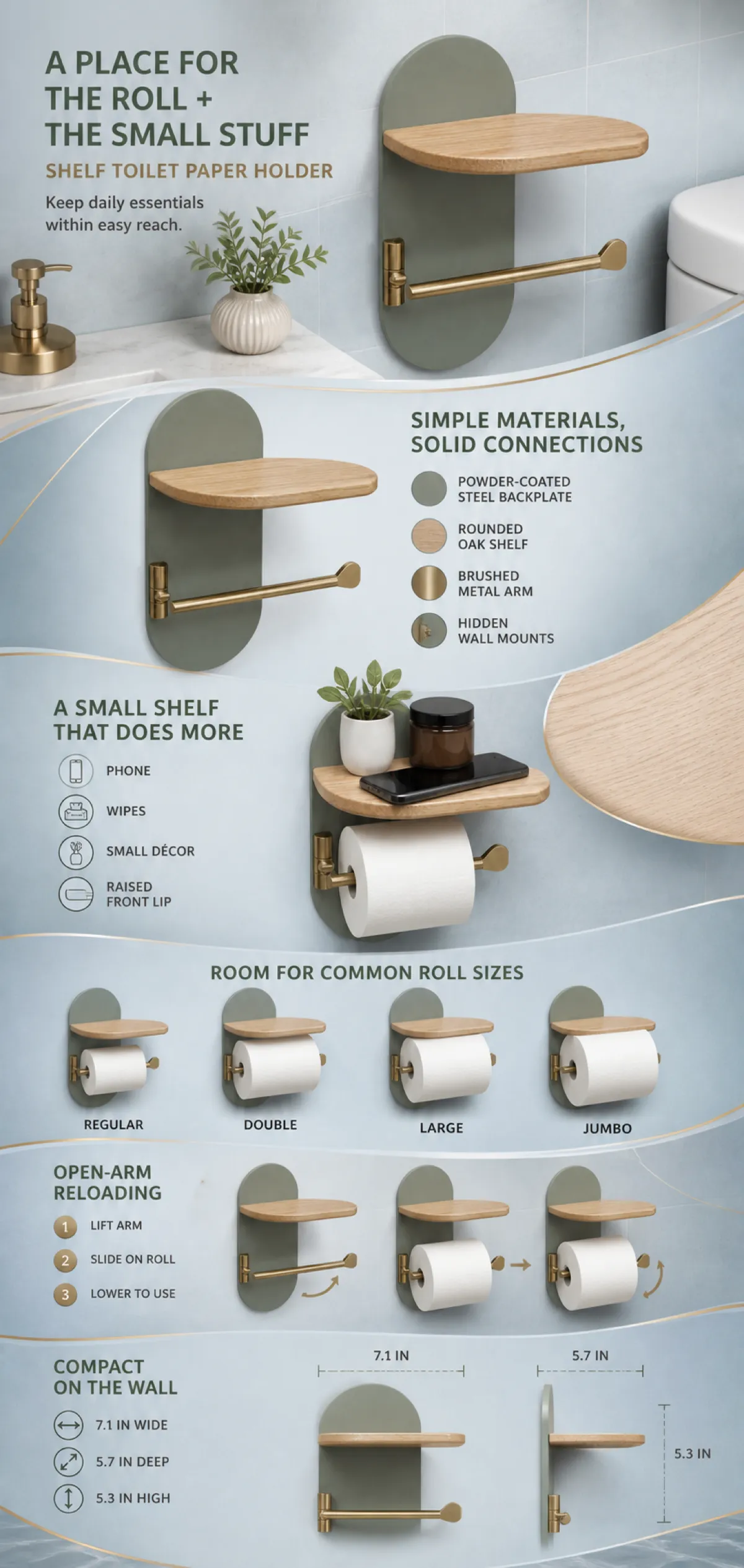 Shelf Toilet Paper Holder with Oak Wood Storage｜AI Image Generation Prompts