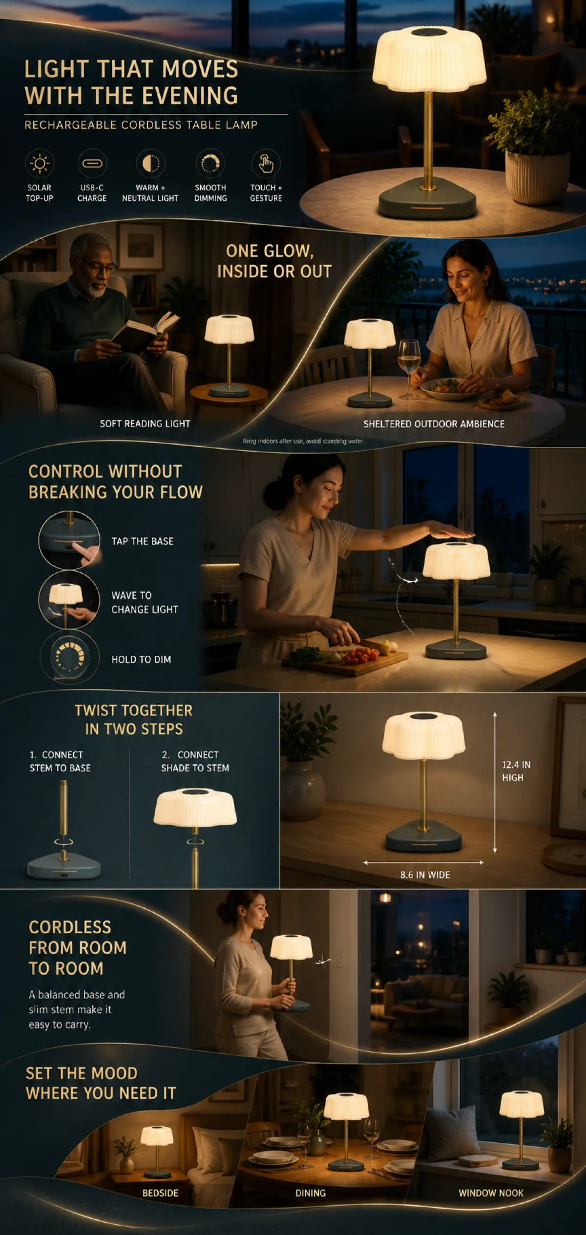 Rechargeable Cordless Table Lamp Features Guide｜AI Image Generation Prompts